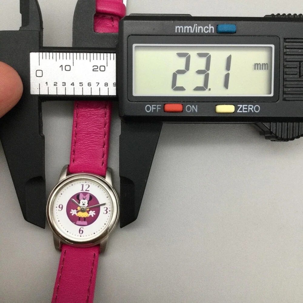 Disney Minnie Mouse Girls Watch 23mm Silver Tone Pink Leather MCO242 New Battery